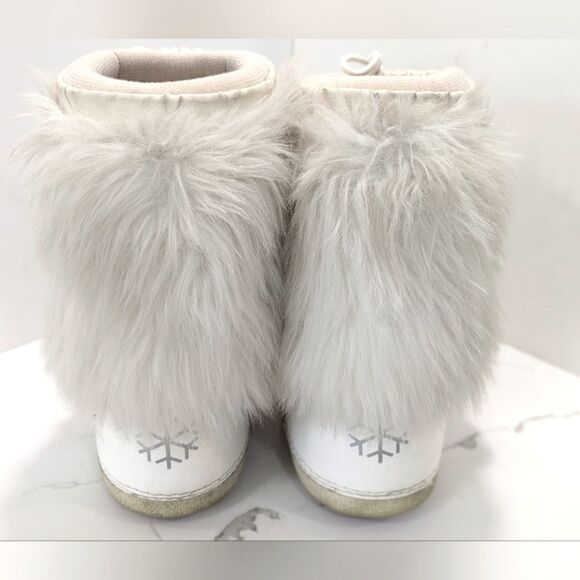 Modes White faux Fur Leather womens Snow Winter Tall Moon Boots EU 38/40 US 7/8 - Picture 7 of 11